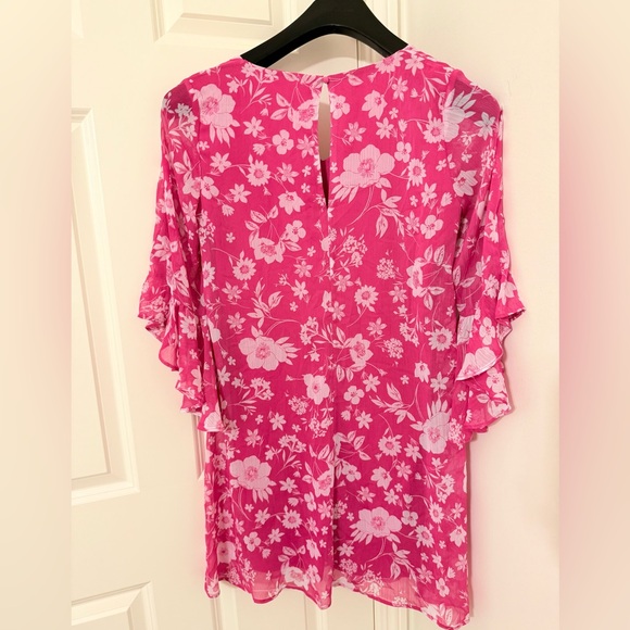 Calvin Klein floral-print ruffled-sleeve shift dress in hibiscus size 6 - Picture 2 of 6